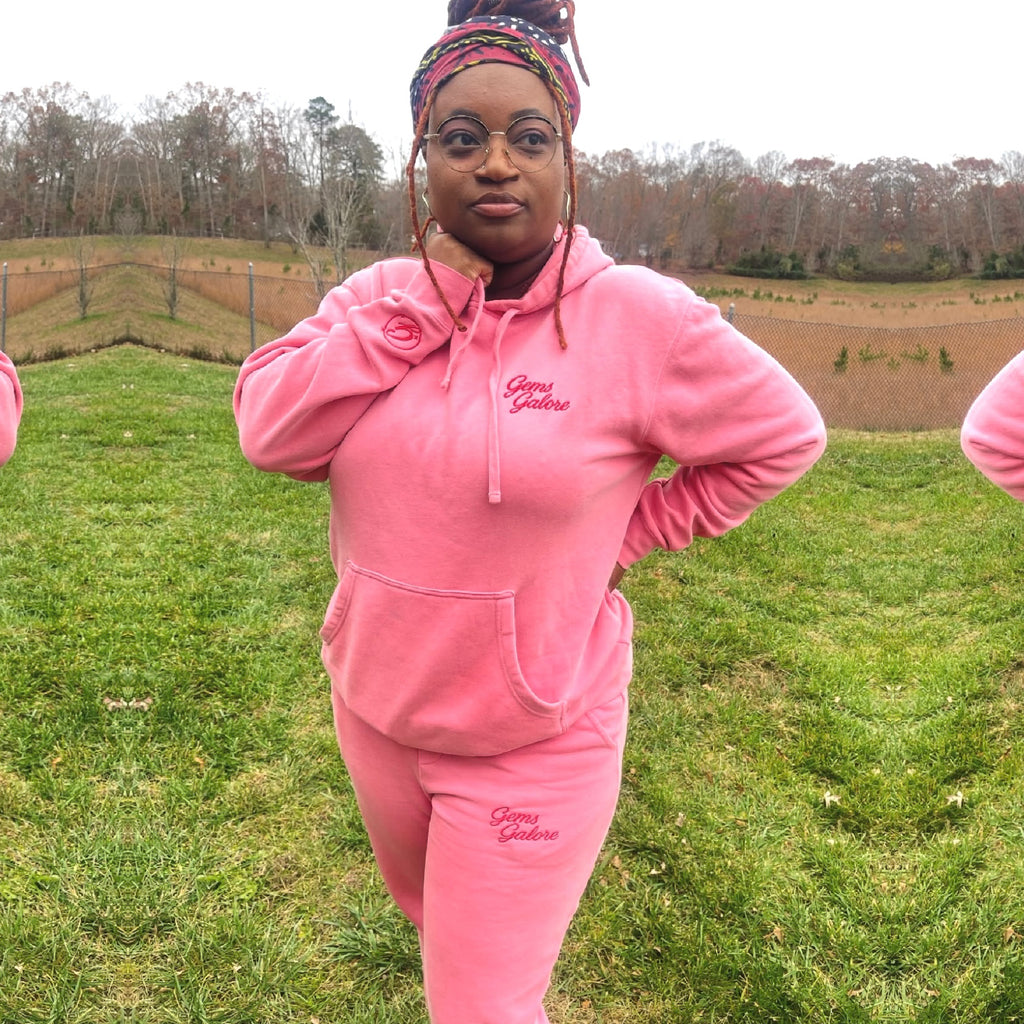 Gems Galore Script Pigment-Dyed Pink Sweatpants